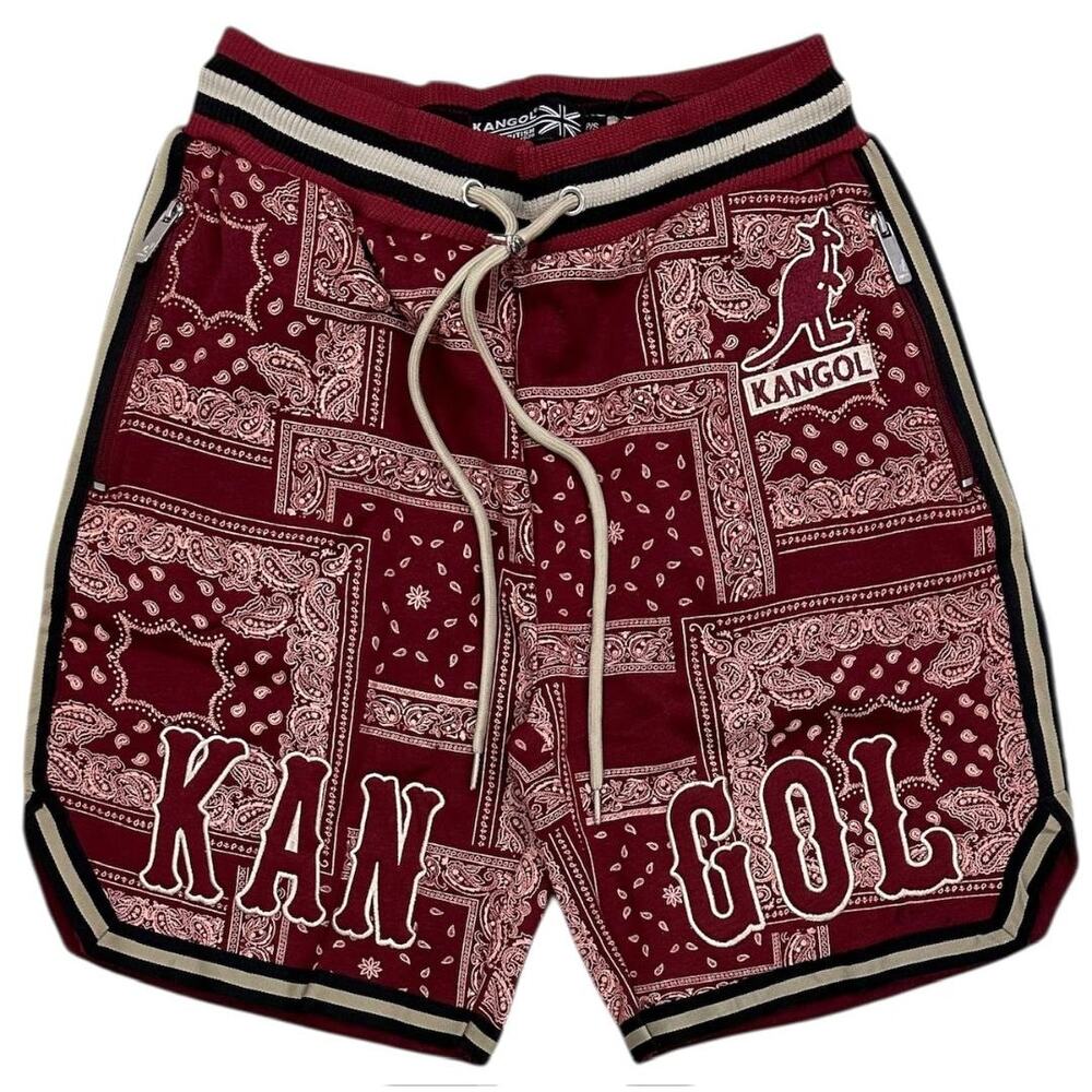 Kangol Men's Paisley Embroidered Logo Fleece Sweatshort Shorts in Maroon